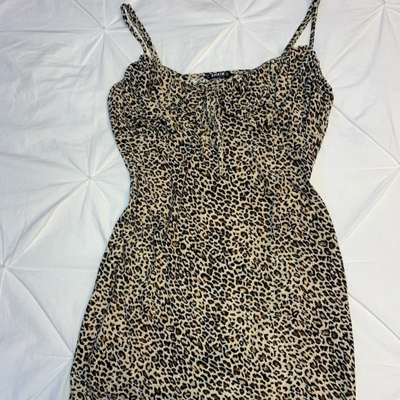 SHEIN | Ruched Bust Front Tie Leopard Dress - Picture 2 of 10